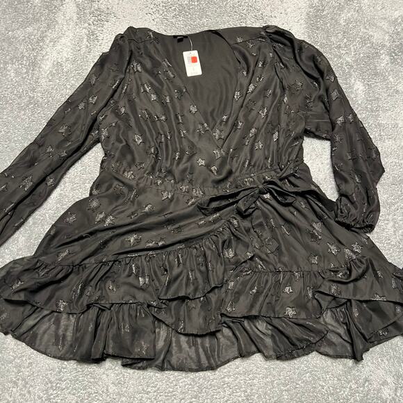 Torrid Tops - Torrid Lurex Star Surplice Ruffle Hem Top 4X Balloon Sleeve Layered Wrap